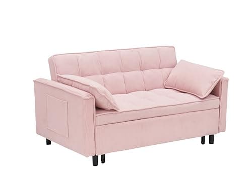 Modern Velvet 3-in-1 Sleeper Sofa Bed Love Seat with Reclining Backrest, Pillows, Pockets for Living Room Apartment