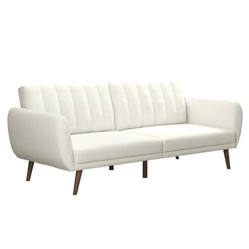 Brittany 82 Inch Futon Sofa Bed, Mid-Century Modern, Light Gray