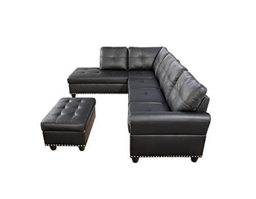 Faux Leather Sectional Sofa with Storage Ottoman for Living Room or Office