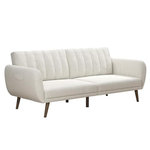 Brittany 82 Inch Futon Sofa Bed, Mid-Century Modern, Light Gray