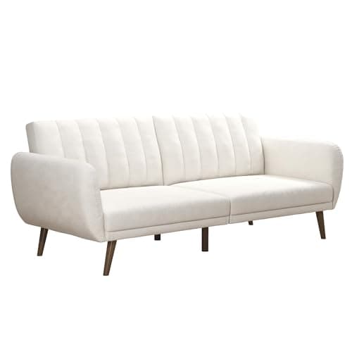 Brittany 82 Inch Futon Sofa Bed, Mid-Century Modern, Light Gray