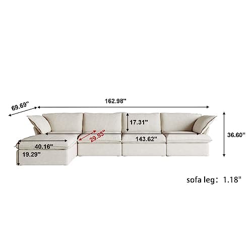 Cloud Modular Sectional Sofa with Down Filling, Wide Deep Seat Couch for Living Room in Beige Color