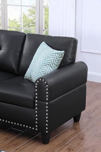 Faux Leather Sectional Sofa with Storage Ottoman for Living Room or Office