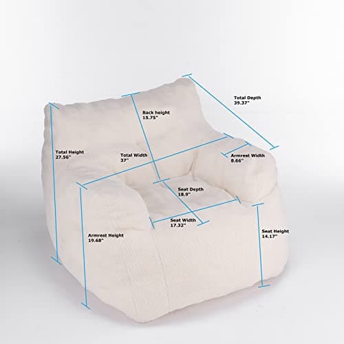 Soft Tufted Foam Bean Bag Chair for Adults and Kids in Ivory Color