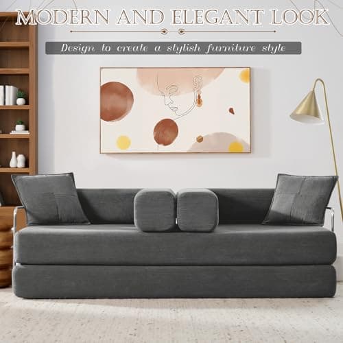 Modern Gray Convertible Futon Sofa Bed for Living Room Bedroom Guest Room