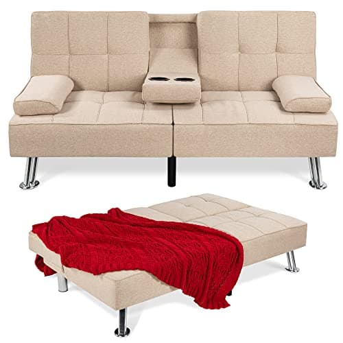 Best Choice Products Gray Linen Modern Folding Futon Reclining Sofa Bed for Apartment/Dorm