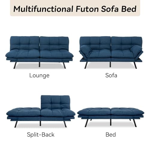 Memory Foam Sleeper Sofa Bed Blue