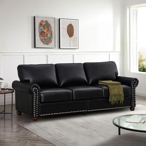 Comfy Upholstered Leather Sofa Set with Storage Space, Black