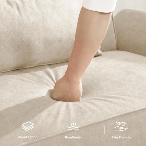 Modern 89 Velvet Futon Sofa Bed with Pillows - Beige Color
