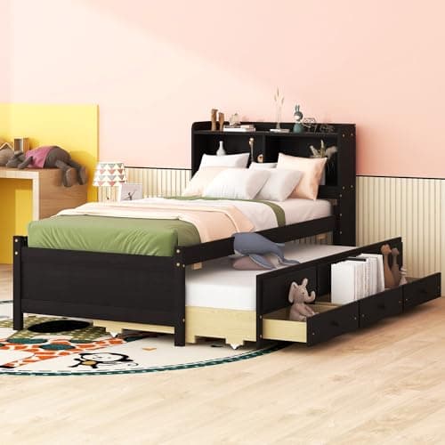 Upholstered Daybed with Trundle and Wood Slat Support, Gray
