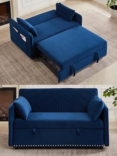 Modern Velvet 3-in-1 Sleeper Sofa Bed Love Seat with Reclining Backrest, Pillows, Pockets for Living Room Apartment
