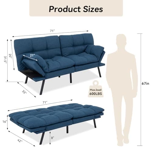 Memory Foam Sleeper Sofa Bed Blue
