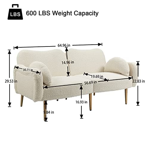 Modern Velvet Convertible Sofa Bed with Pillows and Adjustable Positions