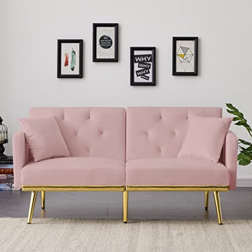Antetek Convertible Velvet Futon Sofa Bed - Small Modern Loveseat for Living Room and Bedroom