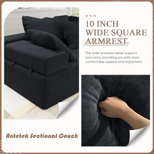 Modern Black L Shaped Sectional Sofa with 6 Pillows and Free Combination Sets