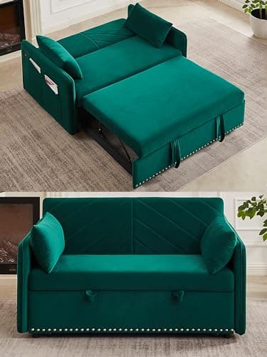 Modern Velvet 3-in-1 Sleeper Sofa Bed Love Seat with Reclining Backrest, Pillows, Pockets for Living Room Apartment