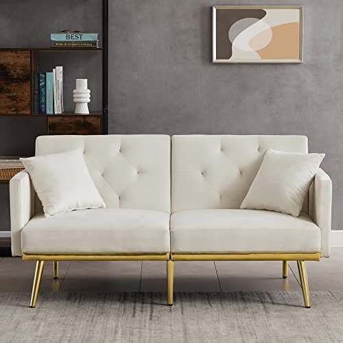 Antetek Convertible Velvet Futon Sofa Bed - Small Modern Loveseat for Living Room and Bedroom