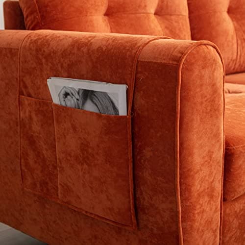 Velvet L-Shape Sectional Sofa with Storage and Cup Holders