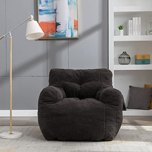 Modern Teddy Fabric Bean Bag Chairs for Adults & Kids, Ultra Soft Sofa Chair for Living Room, Bedroom - Ivory