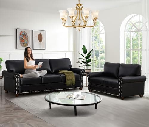 Antetek Upholstered Leather Sofa Set with Storage Space, Navy Blue