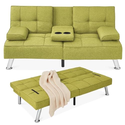Best Choice Products Gray Linen Modern Folding Futon Reclining Sofa Bed for Apartment/Dorm
