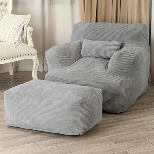 Bean Bag Sofa Chair with Ottoman and Throw Pillow for Adults