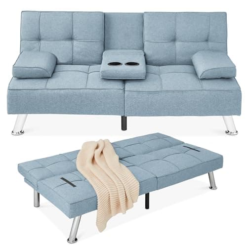 Best Choice Products Gray Linen Modern Folding Futon Reclining Sofa Bed for Apartment/Dorm