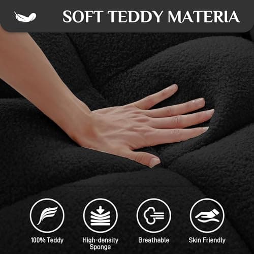 Convertible Sleeper Sofa Couch with Pullout Bed, Loveseat with Storage and Pillows, Modern Futon Couch Bed for RV, Living Room, Bedroom and Small Space in Black Teddy