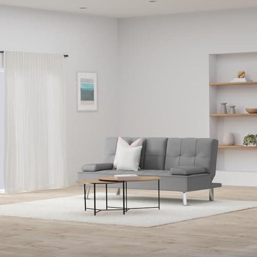 Best Choice Products Gray Linen Modern Folding Futon Reclining Sofa Bed for Apartment/Dorm
