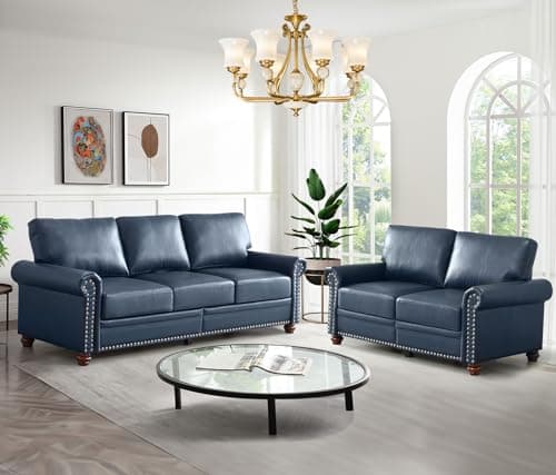 Antetek Upholstered Leather Sofa Set with Storage Space, Navy Blue