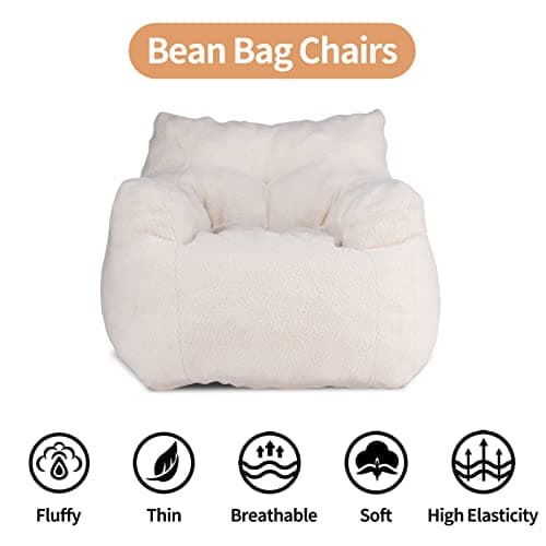 Soft Tufted Foam Bean Bag Chair for Adults and Kids in Ivory Color