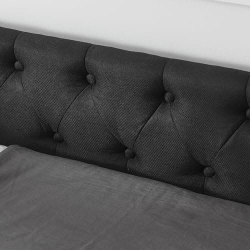 Queen Size Wood Daybed with Drawers and Linen Upholstered Sofa Bed