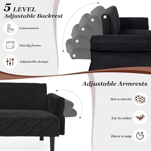 Modern Convertible Sleeper Futon Couch, Velvet Oversized Loveseat Sofa Couch