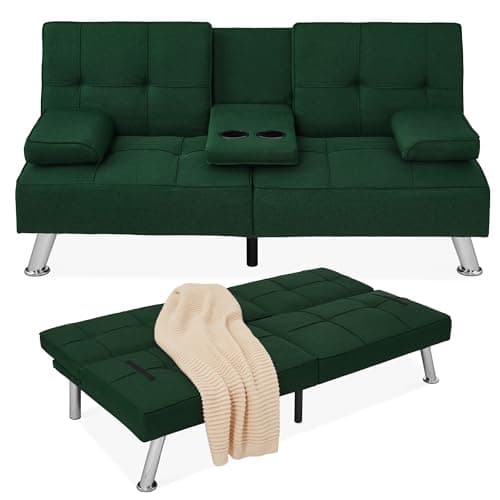 Best Choice Products Gray Linen Modern Folding Futon Reclining Sofa Bed for Apartment/Dorm