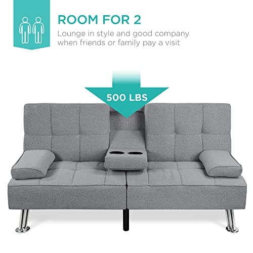 Best Choice Products Gray Linen Modern Folding Futon Reclining Sofa Bed for Apartment/Dorm