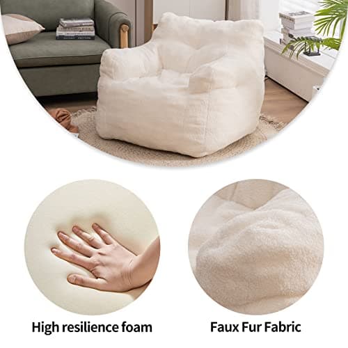 Soft Tufted Foam Bean Bag Chair for Adults and Kids in Ivory Color