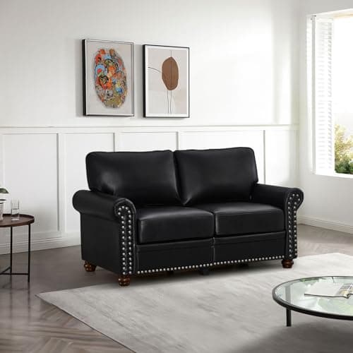 Mid-Century Modern Loveseat Sofa with Storage Space & Solid Bun Feet, Small Couch for Living Room, Bedroom