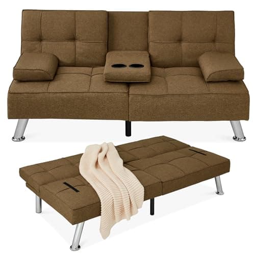Best Choice Products Gray Linen Modern Folding Futon Reclining Sofa Bed for Apartment/Dorm