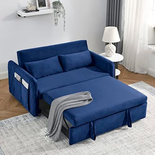 Modern Velvet 3-in-1 Sleeper Sofa Bed Love Seat with Reclining Backrest, Pillows, Pockets for Living Room Apartment