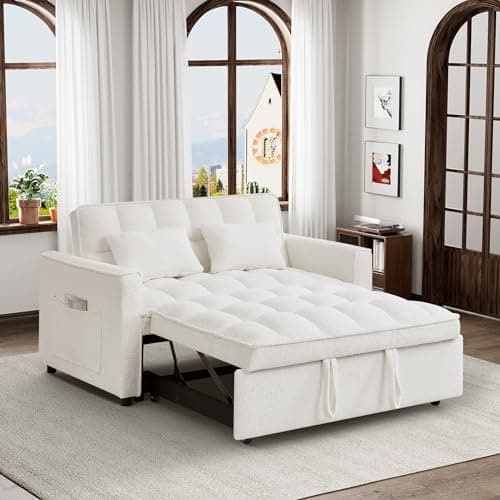 Convertible Sleeper Sofa Couch with Pullout Bed, Loveseat with Storage and Pillows, Modern Futon Couch Bed for RV, Living Room, Bedroom and Small Space in Black Teddy