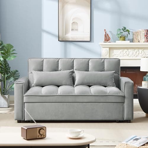 Modern Velvet 3-in-1 Sleeper Sofa Bed Love Seat with Reclining Backrest, Pillows, Pockets for Living Room Apartment