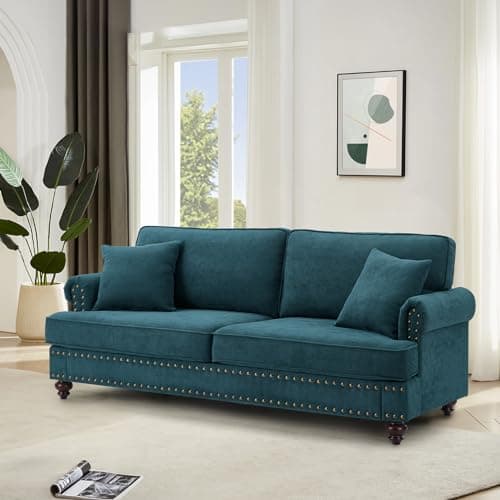 Antetek Chenille Sofa Couch, Mid-Century Modern 3-Seater Sofa with Bun Feet, Beige