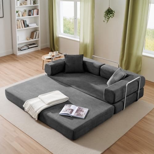 Modern Gray Convertible Futon Sofa Bed for Living Room Bedroom Guest Room