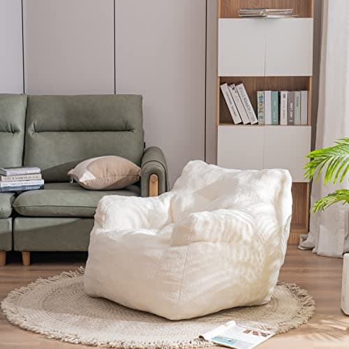 Soft Tufted Foam Bean Bag Chair for Adults and Kids in Ivory Color