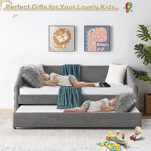Modern Linen Upholstered Daybed with Trundle