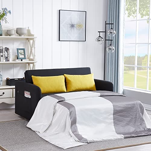 Modern Velvet 3-in-1 Sleeper Sofa Bed Love Seat with Reclining Backrest, Pillows, Pockets for Living Room Apartment