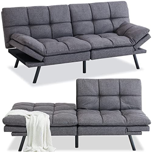Modern Futon Sofa Bed for Small Spaces, Dark Grey