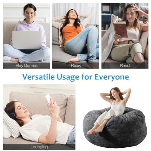 4 ft Memory Foam Bean Bag Chairs for Adults/Teens with Velvet Cover, Dark Grey