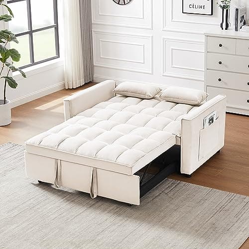 Modern Velvet 3-in-1 Sleeper Sofa Bed Love Seat with Reclining Backrest, Pillows, Pockets for Living Room Apartment