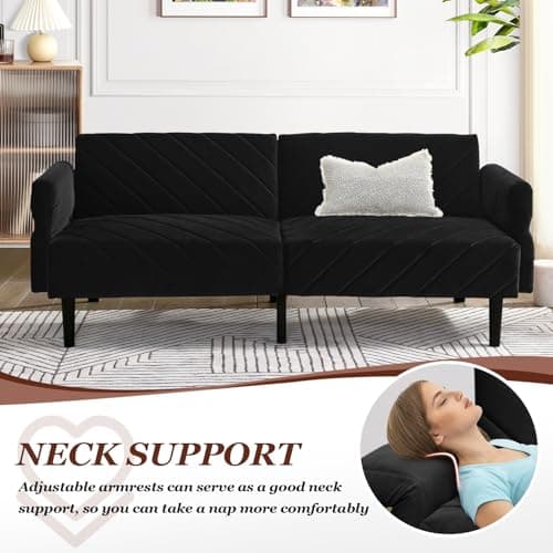 Modern Convertible Sleeper Futon Couch, Velvet Oversized Loveseat Sofa Couch